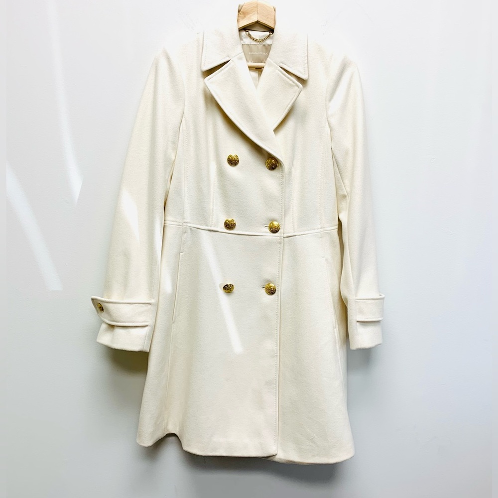 BANANA REPUBLIC Ivory Cream Pea Coat Wool Gold Buttons Womens SMALL NWT $250 NEW